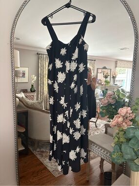 Vince Black Maxi Dress with White Floral Motif